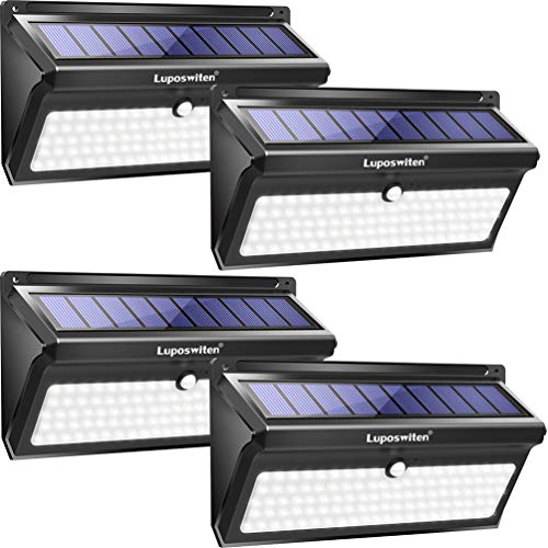 Book Cover Solar Lights Outdoor, Luposwiten 100 LED Waterproof Solar Powered Motion Sensor Security Light, Solar Fence Wall Lights for Patio, Deck, Yard, Garden (4 Pack)