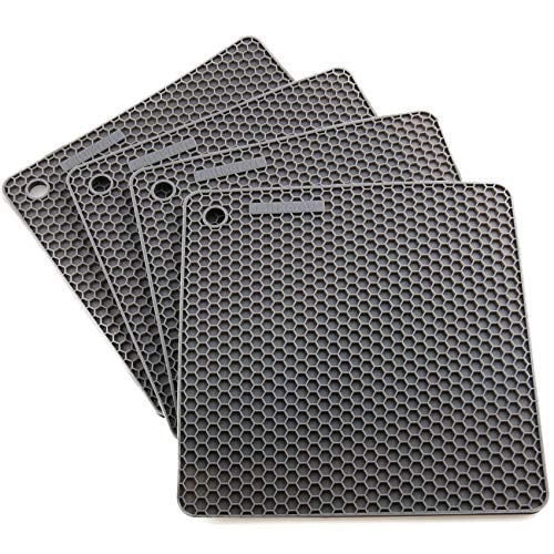 Book Cover Lucky Plus Silicone Rubber Trivet Mat for Hot Pan and Pot Hot Pads Counter Mat Heat Resistant Tablemat or Placemats 4 Pack,Size:7.5x7.5 Inch, Color: Gray,Shape:Square