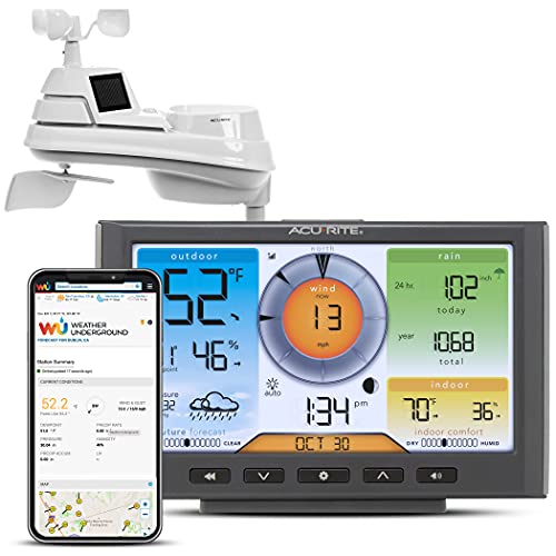 Book Cover AcuRite Iris (5-in-1) Home Weather Station with Wi-Fi Connection to Weather Underground with Temperature, Humidity, Wind Speed/Direction, and Rainfall (01540M) , Black