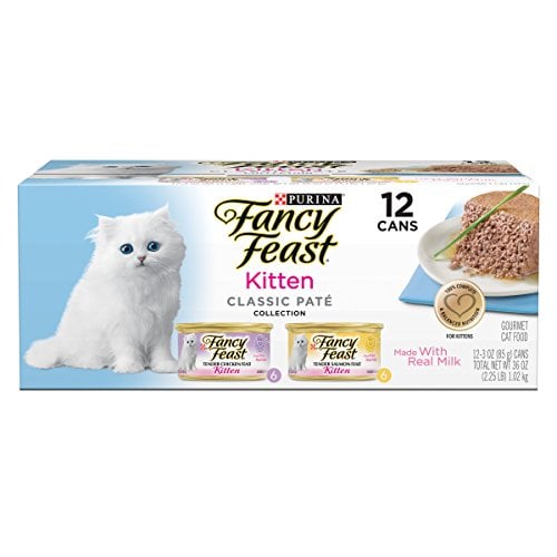Book Cover Purina Fancy Feast Grain Free Pate Wet Kitten Food Variety Pack, Kitten Classic Pate Collection Chicken & Salmon - (2 Packs of 12) 3 oz. Cans