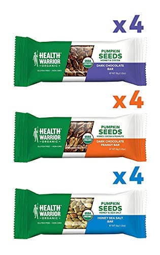 Book Cover Health Warrior Organic Pumpkin Seed Protein Bars, Variety Pack, 8g Plant Protein, Gluten Free, Certified Organic, 12 Count