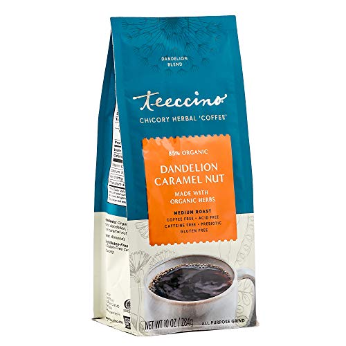 Book Cover Teeccino Dandelion Root Herbal Coffee - Caramel Nut - Caffeine-Free Coffee Alternative with Prebiotics, Gluten Free, Acid Free - Medium Roast, 10 oz