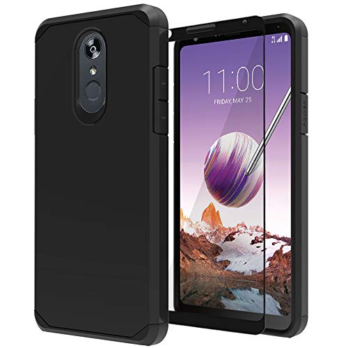 Book Cover LG Stylo 4 Case With Tempered Glass Screen Protector,IDEA LINE(TM) Heavy Duty Protection Hybrid Hard Shockproof Slim Fit Cover - Black