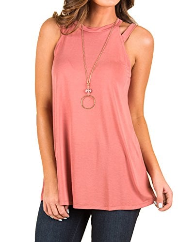 Book Cover EZBELLE Women's Summer Flowy High Neck Tank Tops Loose Sleeveless Shirts Strappy Blouse