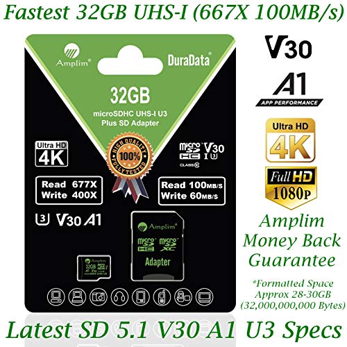 Book Cover 32GB Micro SD SDHC V30 A1 Memory Card Plus Adapter Pack (Class 10 U3 UHS-I MicroSD HC Extreme Pro) Amplim 32 GB Ultra High Speed 667X 100MB/s UHS-1 TF MicroSDHC 4K Flash - Cell Phone, Drone, Camera