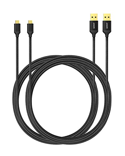 Book Cover Anker [2-Pack 6ft] Nylon Braided Tangle-Free Micro USB Cable with Gold-Plated Connectors for Android, Samsung, HTC, Nokia, Sony and More (Black)