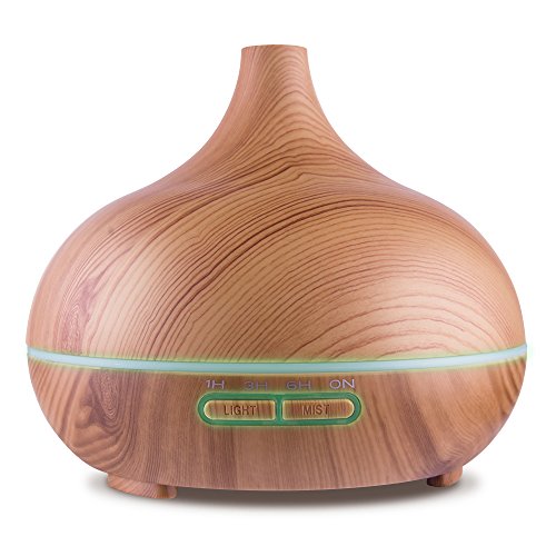 Book Cover Essential Oil Diffuser 300ml Aromatherapy Diffuser Ultrasonic Cool Mist Humidifier,14 Color LED Night Light for Home Bedroom Office Yoga SPA (wood grain)