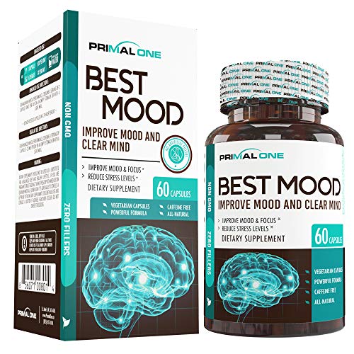 Book Cover Best Mood Nootropic Mood Booster & Stress Relief Supplement for a Calm Mind, Clear Focus, Mental Clarity - Supports Dopamine & Serotonin w/KSM-66 Ashwagandha, Bacopa, L-Theanine - 60 Veggie Pills