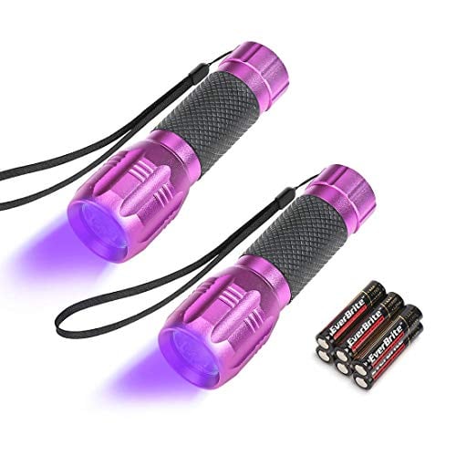 Book Cover EverBrite Black Light, UV Blacklight Flashlights 2-Pack, 12 LEDs 395nm, 3 Free AAA Batteries, for Pets Urine and Stains Detector 6 Batteries Included Purple