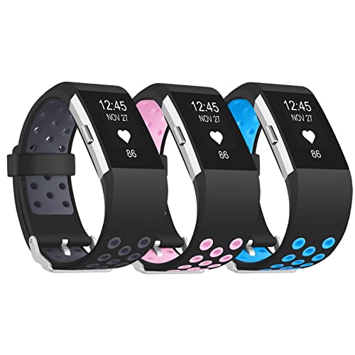 Book Cover iHillon Compatible with Fitbit Charge 2 Bands, 3-Pack Breathable Silicone Sport Replacement Wristbands Compatible with Fitbit Charge 2 Bands for Men Women