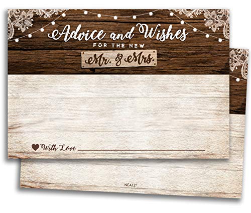 Book Cover 50 Rustic Wedding Advice Cards & Well Wishes for the Bride and Groom - Bridal Shower Games, Wedding Decorations, Rustic Wedding Decorations, Bridal Shower Decorations