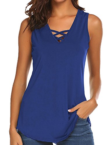 Book Cover Sechico Women's Criss Cross Casual Cami Shirt Sleeveless Tank Top Basic Lace up Blouse