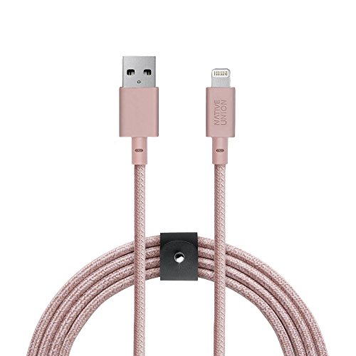 Book Cover Native Union Belt Cable XL - 10ft Ultra-Strong Reinforced [Apple MFi Certified] Durable Lightning to USB Charging Cable with Leather Strap for iPhone/iPad (Rose)