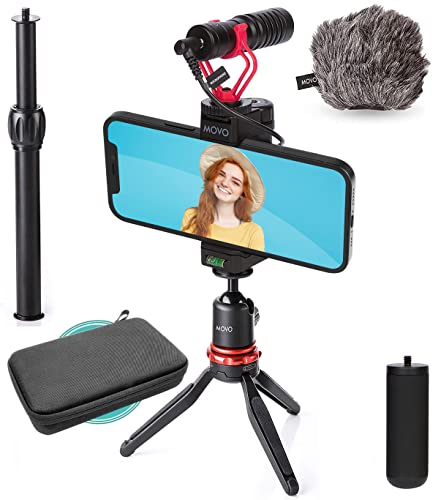 Book Cover Movo VXR10+ Smartphone Vlogging Kit with Mini Tripod, Phone Grip, and Video Microphone Compatible with iPhone and Android - for YouTube, TIK Tok, Filming, Vlogging