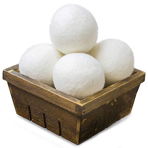 Book Cover SnugPad Wool Dryer Balls Natural Fabric Softener and 100% Organic, Chemical Free and Reduces Wrinkles. Saving Electricity and Drying Time XL Size 4 Pack White 4 Count