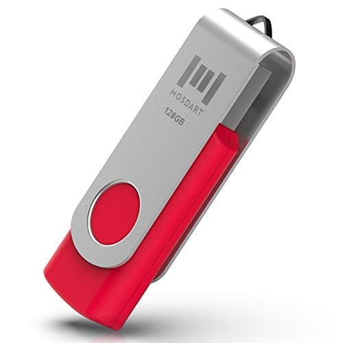 Book Cover MOSDART 128GB USB 2.0 Flash Drive Large Capacity Thumb Drive Swivel Memory Stick Jump Drive with LED Light and Keychain,Red