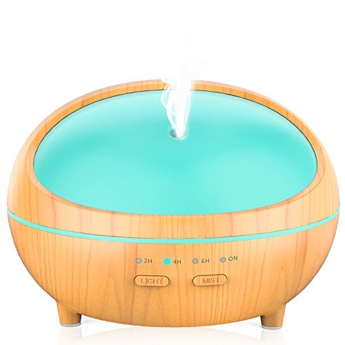 Book Cover Essential Oil Diffuser, 300ml Ultrasonic Cool Mist Humidifier Wood Grain Aromatherapy Diffuser with 4 Timer Setting, 7 Color Changing Lights, Waterless Auto Shut off for Office Home Baby Yoga Spa