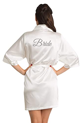 Book Cover Zynotti Women's Embroidered Bride, Bridesmaid, Maid of Honor, Mother of the Bride and Groom Wedding Satin Robe