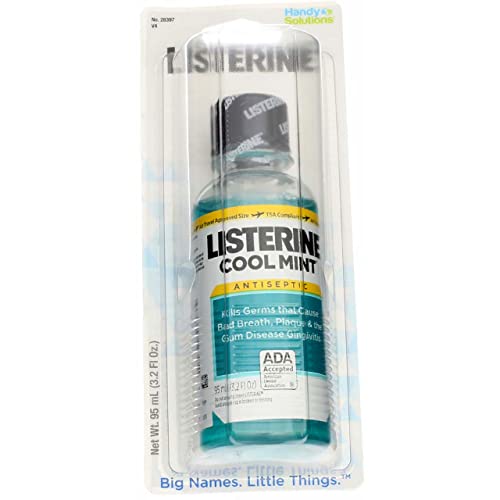 Book Cover Listerine Cool Mint Antiseptic Mouthwash for Bad Breath, Travel Size 3.2 oz - Pack of 2