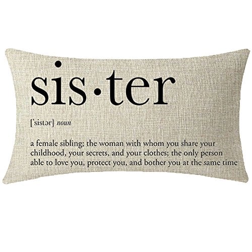 Book Cover NIDITW Great Sister Birthday Gift from Sister Brother Sweet Warm Words Beige Waist Lumbar Cotton Linen Cushion Cover Pillow Case Cover Home Chair Couch Decor Rectangular 12x20 inches