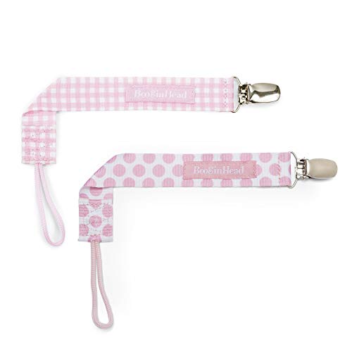 Book Cover BooginHead Pacifier Clip Baby Pacifier Holder PaciGrip 2-Pack, Pink Dots and Gingham