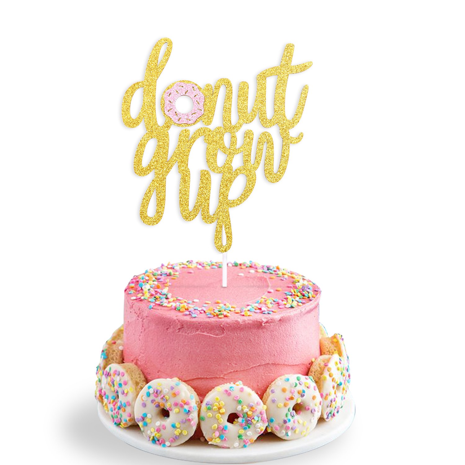 Book Cover Double Sided Glitter Donut Grow Up Cake Topper Kids Birthday Party Decoration Supplies