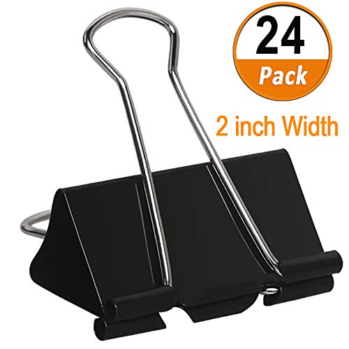 Book Cover Heqishun Extra Large Binder Clips 2 inch Jumbo Binder Clips 24 Pack Big Metal Paper Clamps Black