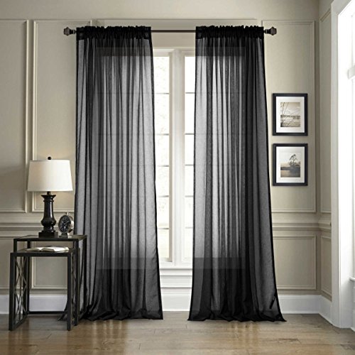 Book Cover Dreaming Casa Solid Sheer Curtains Living Room Black Rod Pocket Voile Draperies Window Treatment 52