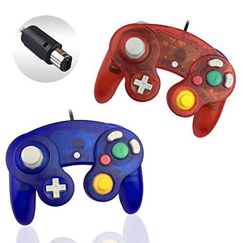 Book Cover Reiso 2 Packs NGC Controllers Classic Wired Controller for Wii Gamecube(Clear Red and Clear Blue)