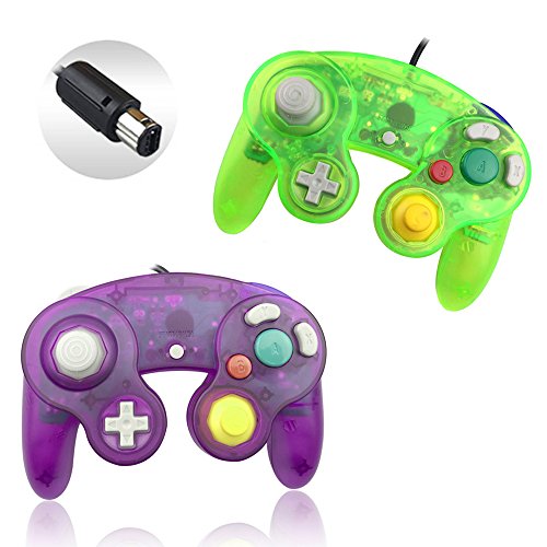 Book Cover Reiso Gamecube Controller, 2 Pack NGC Classic Wired Controller for Wii Game cube(Clear Purple and Moss Green)