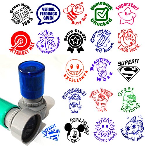 Book Cover Set of 3 Teacher Stamp You Pick Image Color Homework Praise School Self Inking Round Rubber pre Ink Stamp 1.2