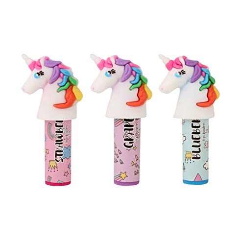 Book Cover Unicorn Lip Balms with Unicorn Finger Puppets - 3 Pack Makeup Kit Gift Set