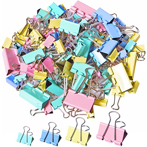 Book Cover 120 Pcs Binder Clips Paper Clamps Assorted 4 Sizes, Paper Binder Clips Metal Fold Back Clips with Box for Office,School and Home Supplies,Assorted Colors