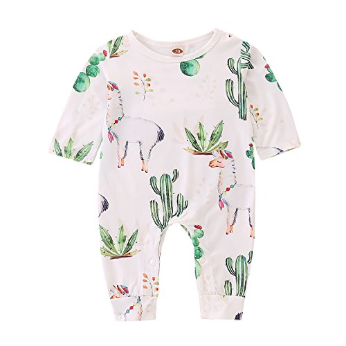 Book Cover Probaby Toddler Baby Cactus Clothes Long Sleeve Romper Llama Print Bodysuit Baby Onesise (0-6 Months, Bodysuit)