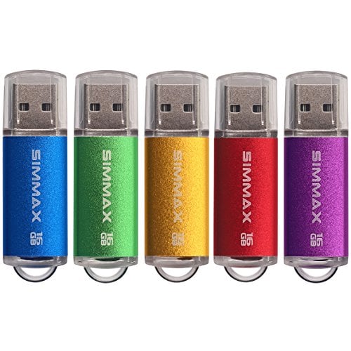 Book Cover SIMMAX 5 Pack 16GB USB 2.0 Flash Drive Memory Stick Thumb Drive Pen Drive with Led Indicator (Green Purple Red Gold Blue)
