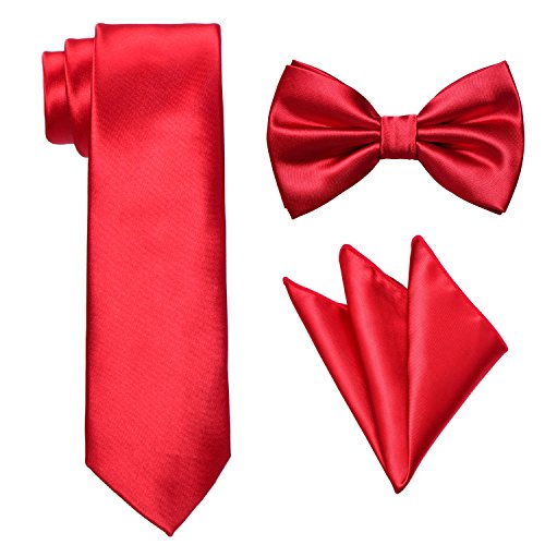 Book Cover Men's Necktie,Bowtie & Pocket Square 3pc Set-Pure Deluxe Neck Tie Red by Yakee Lemon dress