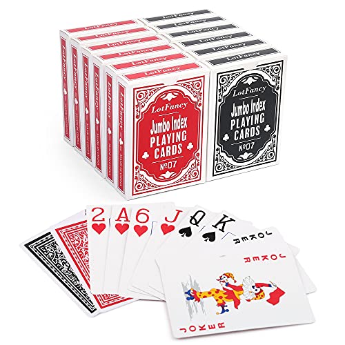 Book Cover LotFancy Playing Cards, Jumbo Index, 12 Decks of Cards (6 Black 6 Red), Large Print, Poker Size, for Texas Hold'em, Blackjack, Euchre Cards Games