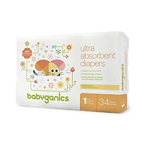 Book Cover Babyganics Size 1 Ultra Absorbent Disposable Diaper - 34 Count