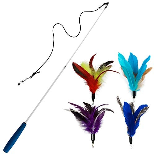 Book Cover Cat Toys - Cat Teaser Toys - Include Cat Wand and Natural Feather Refills (5 Pack)