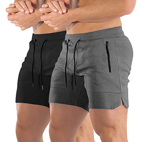 Book Cover EVERWORTH Men's Solid Gym Workout Shorts Bodybuilding Running Fitted Training Jogging Short Pants with Zipper Pocket 3 Colors