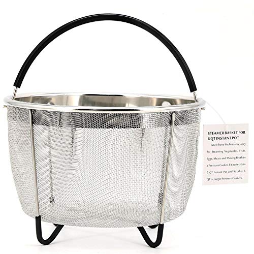 Book Cover Bonison Stainless Steel Steamer Basket for Instant Pot, with Silicone Wrapped Handle, Custom Fit for 5/6 QT or 8 QT InstaPot Pressure Cooker. Perfect for Steam Egg, Meat, Veggie. (6 QT)