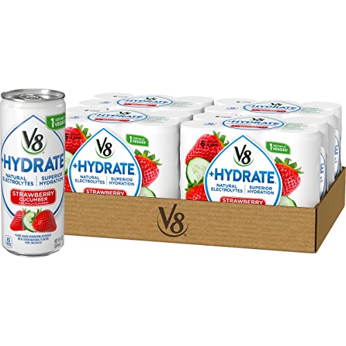 Book Cover V8 +Hydrate Plant-Based Hydrating Beverage, Strawberry Cucumber, 8 oz. Can, 6 Count (Pack of 4)