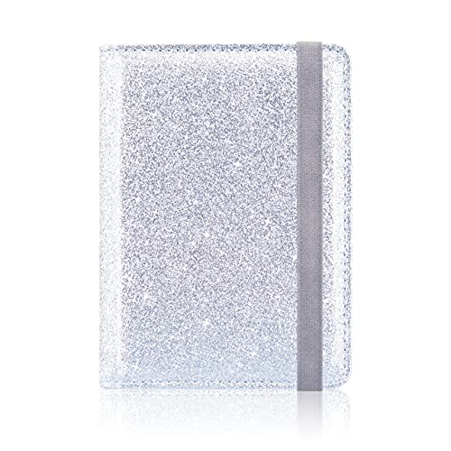 Book Cover ACdream Passport Holder Cover, Leather Travel Wallet Case, RFID Blocking Document Organizer Protecrtor, with Slots for Credit Cards, Boarding Pass, for Women and Men, Silver Glitter
