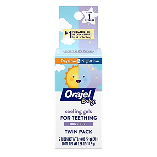 Book Cover Orajel Baby Daytime and Nighttime Non-Medicated Cooling Gels for Teething, 2 tubes, 0.18 oz each