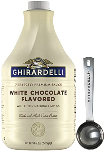 Book Cover Ghirardelli - White Chocolate Flavored Sauce, 87.3 Ounce Bottle with Ghirardelli Stamped Barista Spoon
