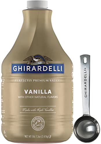 Book Cover Ghirardelli Vanilla Sauce, 87.3 Ounce Bottle - with Ghirardelli Stamped Barista Spoon