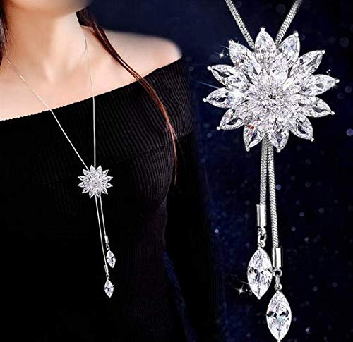 Book Cover Rurah Zircon Fringed Clover Sweater Chain Necklace Pendant Women Girl Ornaments Fashion with Clothing Accessories (3#)