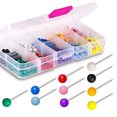 Book Cover Yalis Push Pins 600-count Map Tacks Marking Pins 1/8-Inch Plastic Beads Head, 10 Assorted Colors