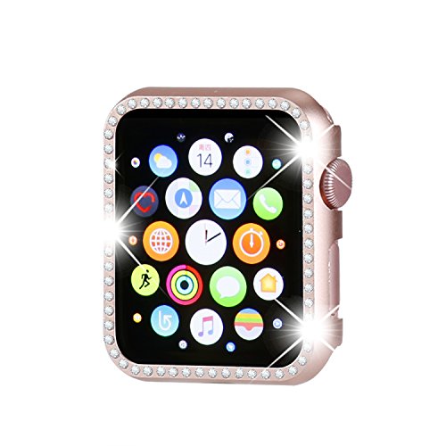 Book Cover Henstar Compatible with Apple Watch Case 38mm,iWatch Face Bling Crystal Diamonds Plate Cover Protective Frame Compatible with Apple Watch Series 3/2/1 (Rose Gold-Diamond, Series 3/2/1 38mm)
