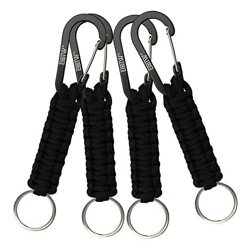 Book Cover EOTW Black Paracord Keychain with Carabiner Military Braided Lanyard Utility Survival Lanyard King Ring Hook for Keys Knife Flashlight Best for Outdoor Camping Hiking Backpack 4Pack (Black 4Pack)
